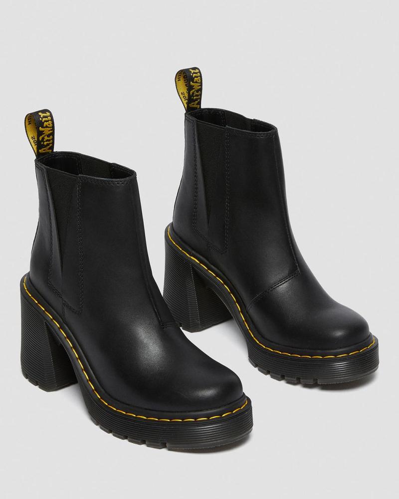 Women's Dr Martens Spence Leather Flared Heel Ankle Boots Black | AU 69CTV